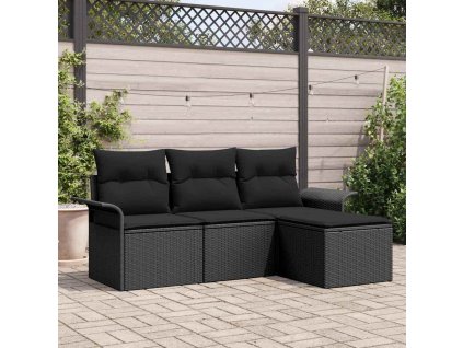 Set pohovek s polštářem 4 pcs Černá polyratan 3345313