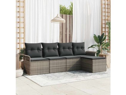 Sada zahradních pohovek s polštářem 5 pcs Šedá Poly ratan 3345319