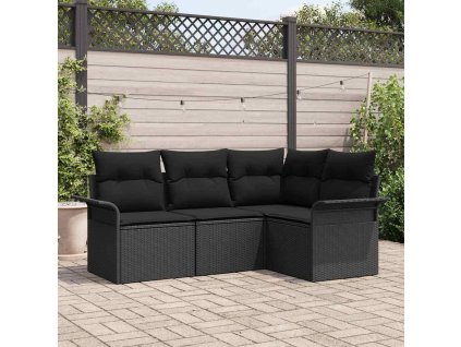 Sada zahradních pohovek s polštářem 4 pcs Černá polyratan 3345343