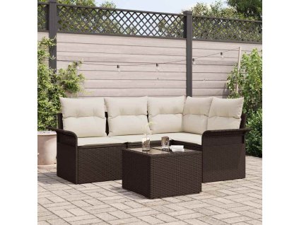 Sada zahradních pohovek s polštářem 5 pcs Hnědá polyratan 3345348