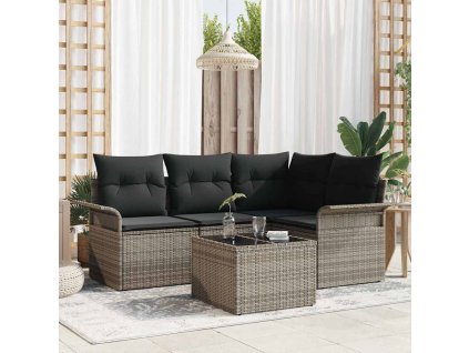 Sada zahradních pohovek s polštářem 5 pcs Šedá polyratan 3345349