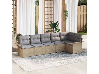 Sada zahradních pohovek s polštářem 6 pcs Béžová Poly ratan 3345380