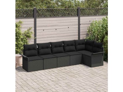 Sada zahradních pohovek s polštářem 6 pcs Černá Poly ratan 3345383