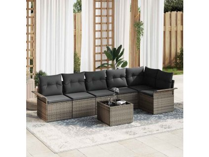 Sada zahradních pohovek s polštářem 7 pcs Šedá polyratan 3345389