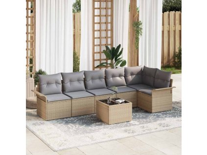 Sada zahradních pohovek s polštářem 7 pcs Béžová polyratan 3345390