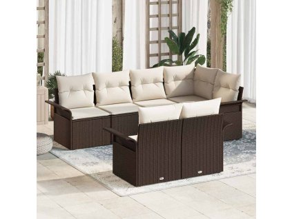 Sada zahradních pohovek s polštářem 7 pcs Hnědá polyratan 3345398