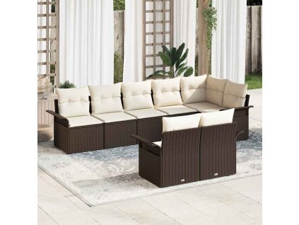 Sada zahradních pohovek s polštářem 8 pcs Hnědá polyratan 3345408