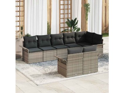 Sada zahradních pohovek s polštářem 8 pcs Šedá polyratan 3345409