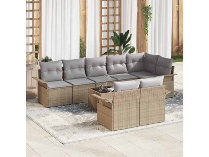 Sada zahradních pohovek s polštářem 9 pcs Béžová Poly ratan 3345420