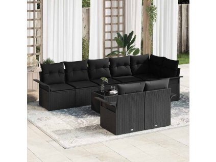 Sada zahradních pohovek s polštářem 9 pcs Černá Poly ratan 3345423