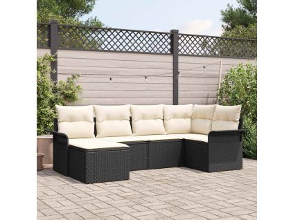 Sada zahradních pohovek s polštářem 6 pcs Černá polyratan 3345427