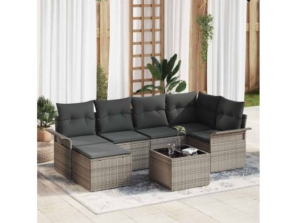 Sada zahradních pohovek s polštářem 7 pcs Šedá polyratan 3345439
