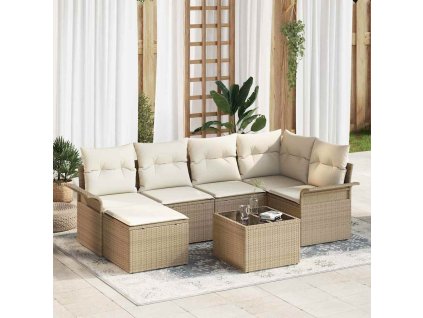 Sada zahradních pohovek s polštářem 7 pcs Béžová polyratan 3345441