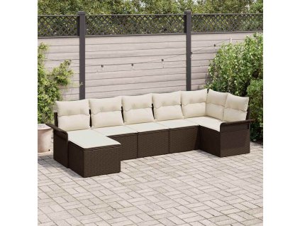 Sada zahradních pohovek s polštářem 7 pcs Hnědá Poly ratan 3345448