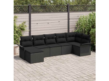 Sada zahradních pohovek s polštářem 7 pcs Černá Poly ratan 3345453