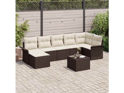 Sada zahradních pohovek s polštářem 8 pcs Hnědá Poly ratan 3345458