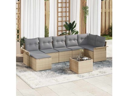 Sada zahradních pohovek s polštářem 8 pcs Béžová Poly ratan 3345460