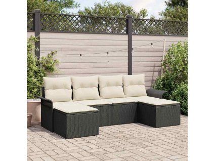 Sada zahradních pohovek s polštářem 6 pcs Černá polyratan 3345467