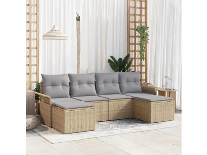 Sada zahradních pohovek s polštářem 6 pcs Béžová polyratan 3345470