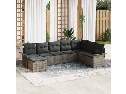 Sada zahradních pohovek s polštářem 8 pcs Šedá polyratan 3345479