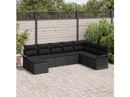 Sada zahradních pohovek s polštářem 8 pcs Černá polyratan 3345483