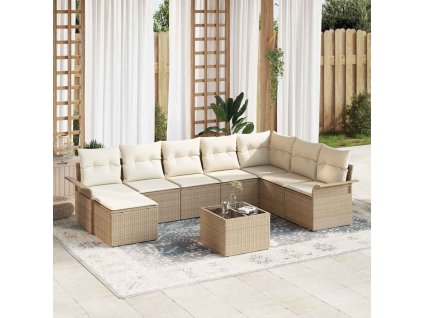 Sada zahradních pohovek s polštářem 9 pcs Béžová polyratan 3345491