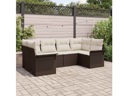 Sada zahradních pohovek s polštářem 6 pcs Hnědá Poly ratan 3345498