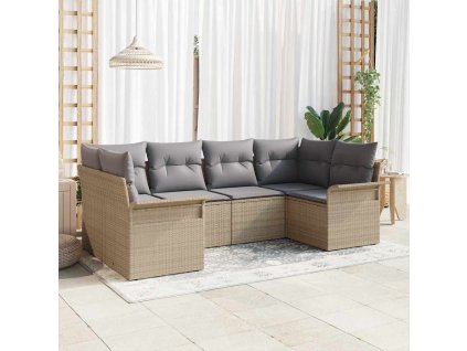 Sada zahradních pohovek s polštářem 6 pcs Béžová Poly ratan 3345500