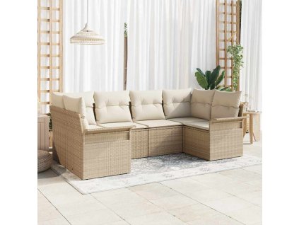 Sada zahradních pohovek s polštářem 6 pcs Béžová Poly ratan 3345501
