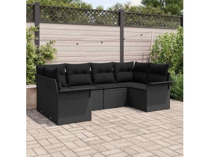 Sada zahradních pohovek s polštářem 6 pcs Černá Poly ratan 3345503