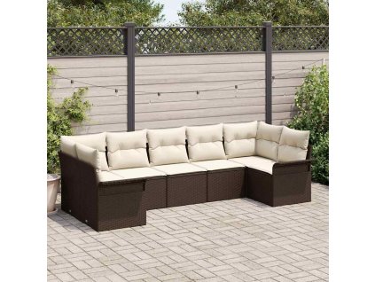 Sada zahradních pohovek s polštářem 7 pcs Hnědá polyratan 3345508