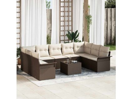 Sada zahradních pohovek s polštářem 10 pcs Hnědá polyratan 3345528