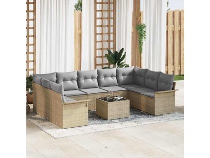 Sada zahradních pohovek s polštářem 10 pcs Béžová polyratan 3345530