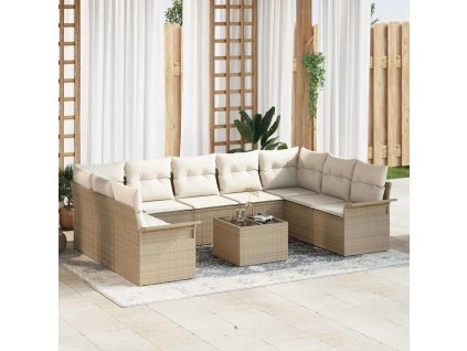 Sada zahradních pohovek s polštářem 10 pcs Béžová polyratan 3345531