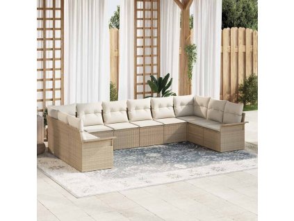 Sada zahradních pohovek s polštářem 10 pcs Béžová polyratan 3345541