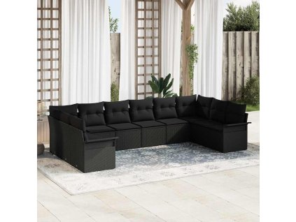 Sada zahradních pohovek s polštářem 10 pcs Černá polyratan 3345543