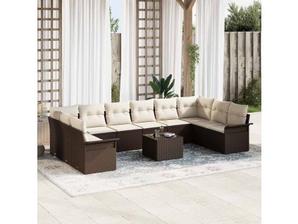 Sada zahradních pohovek s polštářem 11 pcs Hnědá Poly ratan 3345548