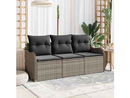 Sada zahradních pohovek s polštářem 3 pcs Šedá polyratan 3345559