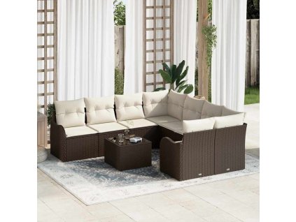 Sada zahradních pohovek s polštářem 9 pcs Hnědá polyratan 3345638