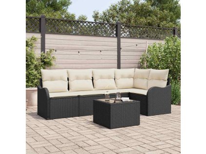 Sada zahradních pohovek s polštářem 6 pcs Černá Poly ratan 3345707