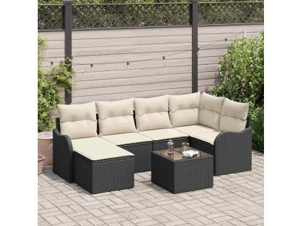 Sada zahradních pohovek s polštářem 7 pcs Černá Poly ratan 3345777