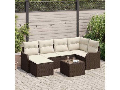 Sada zahradních pohovek s polštářem 7 pcs Hnědá Poly ratan 3345778