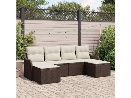 Sada zahradních pohovek s polštářem 6 pcs Hnědá Poly ratan 3345808