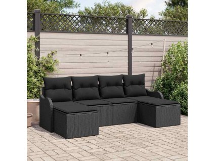 Sada zahradních pohovek s polštářem 6 pcs Černá Poly ratan 3345813