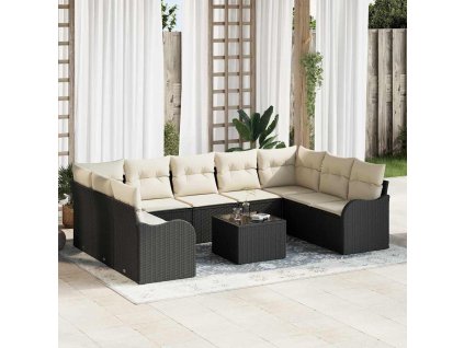 Sada zahradních pohovek 10 pcs Černá polyratan 3345867