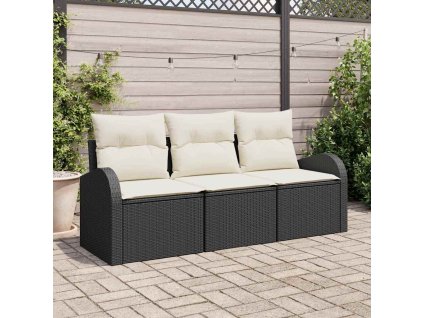 Sada zahradních pohovek s polštářem 3 pcs Černá Poly ratan 3345897