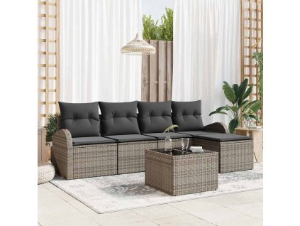 Sada zahradních pohovek s polštářem 6 pcs Šedá Poly ratan 3346009