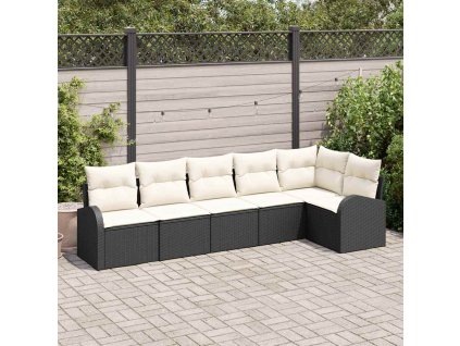 Sada zahradních pohovek s polštářem 6 pcs Černá Poly ratan 3346057