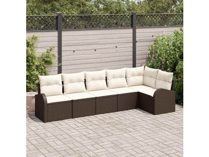 Sada zahradních pohovek s polštářem 6 pcs Hnědá Poly ratan 3346058