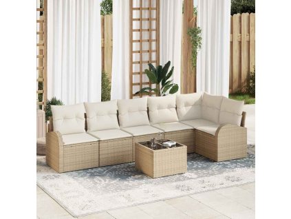 Sada zahradních pohovek 7 pcs Béžová polyratan 3346071